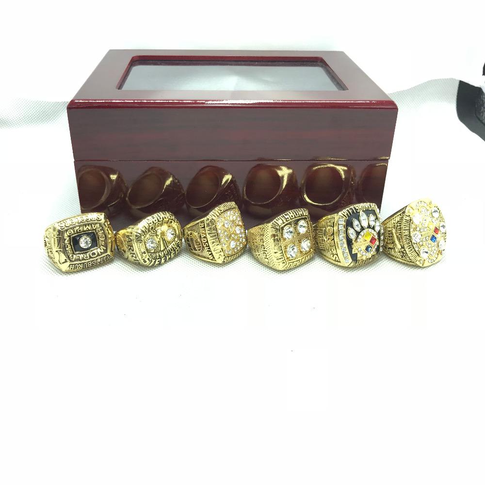 a Set of 6 Pittsburgh Steelers Super Bowl Championship Replica Ring Set by  Display Box Set - China Championship Ring and Steelers Ring Set price