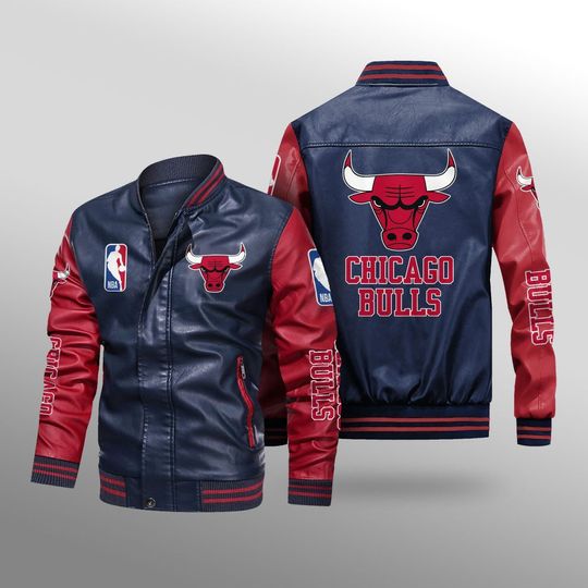 Chicago Bulls Full Leather Jacket - Red Large