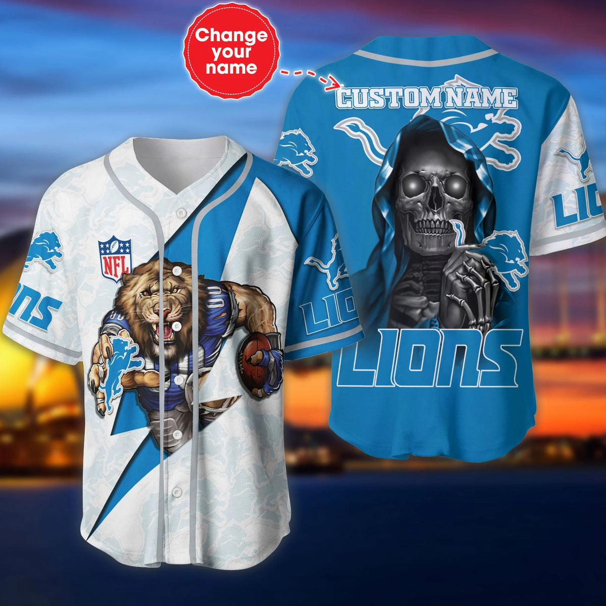 Detroit Lions Baseball Jersey Grateful Dead Custom Detroit Lions