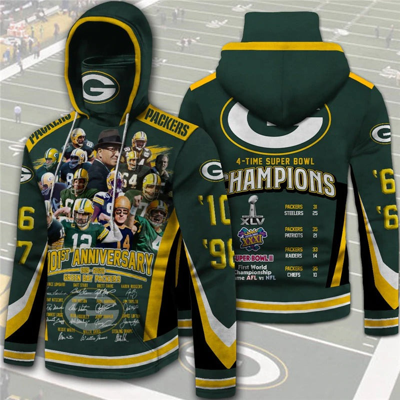 20% OFF Green Bay Packers Hoodies Mens 4 Times Super Bowl