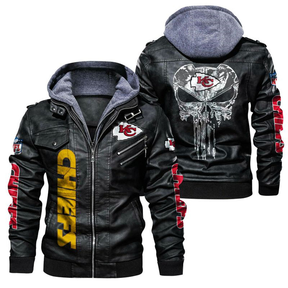 30% OFF Hot Sale Men's Kansas City Chiefs Leather Jacket Skull – 4 Fan Shop