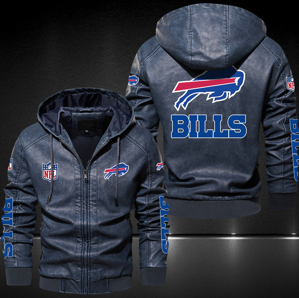 NFL Buffalo Bills Fans Logo Black And Brown Leather Jacket Men And