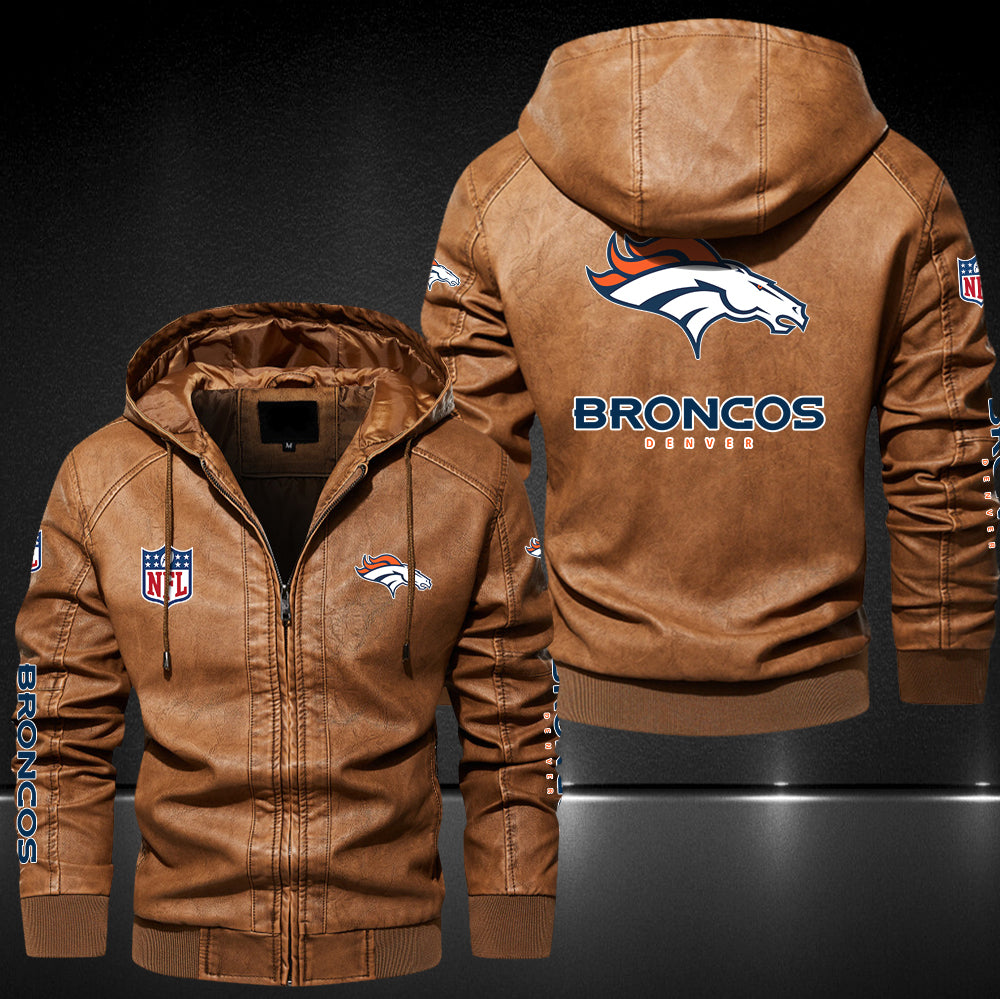 NFL Denver Broncos Fans Style 4 Logo Black And Brown Leather