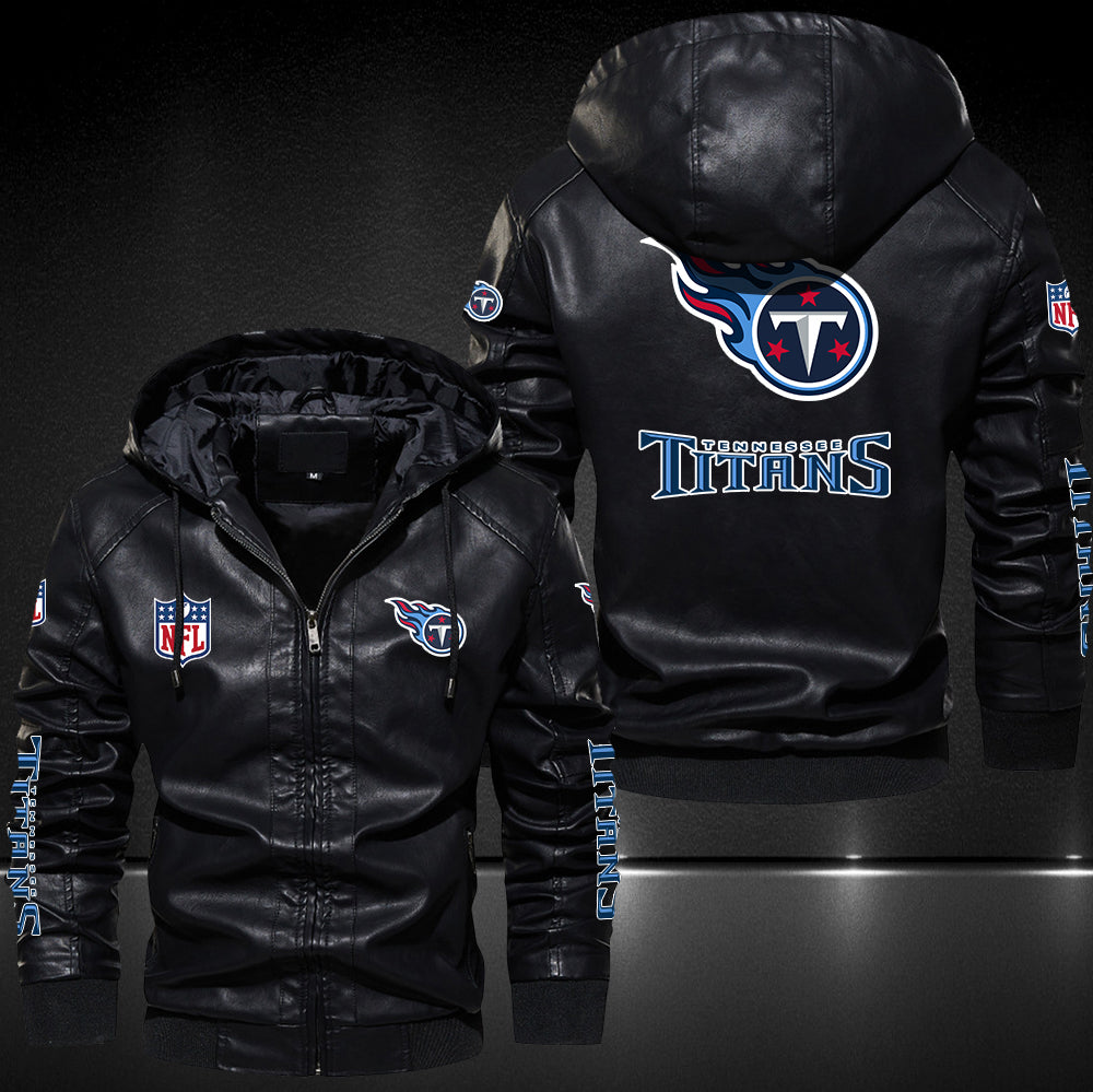 Tennessee Titans Mens Bomber Hooded Leather Jacket Winter Vintage Jacket  Outwear