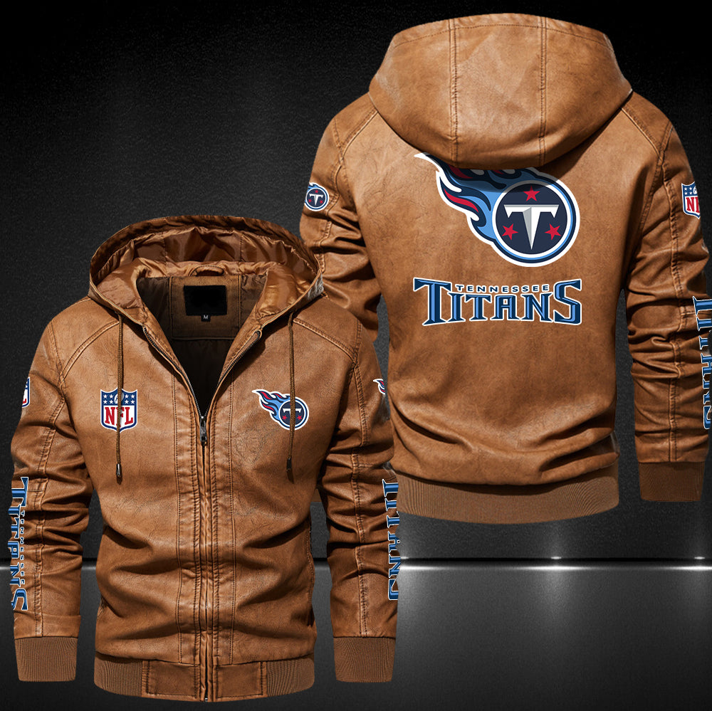 Bundesliga Tennessee Titans Logo Brown Black Leather Jacket