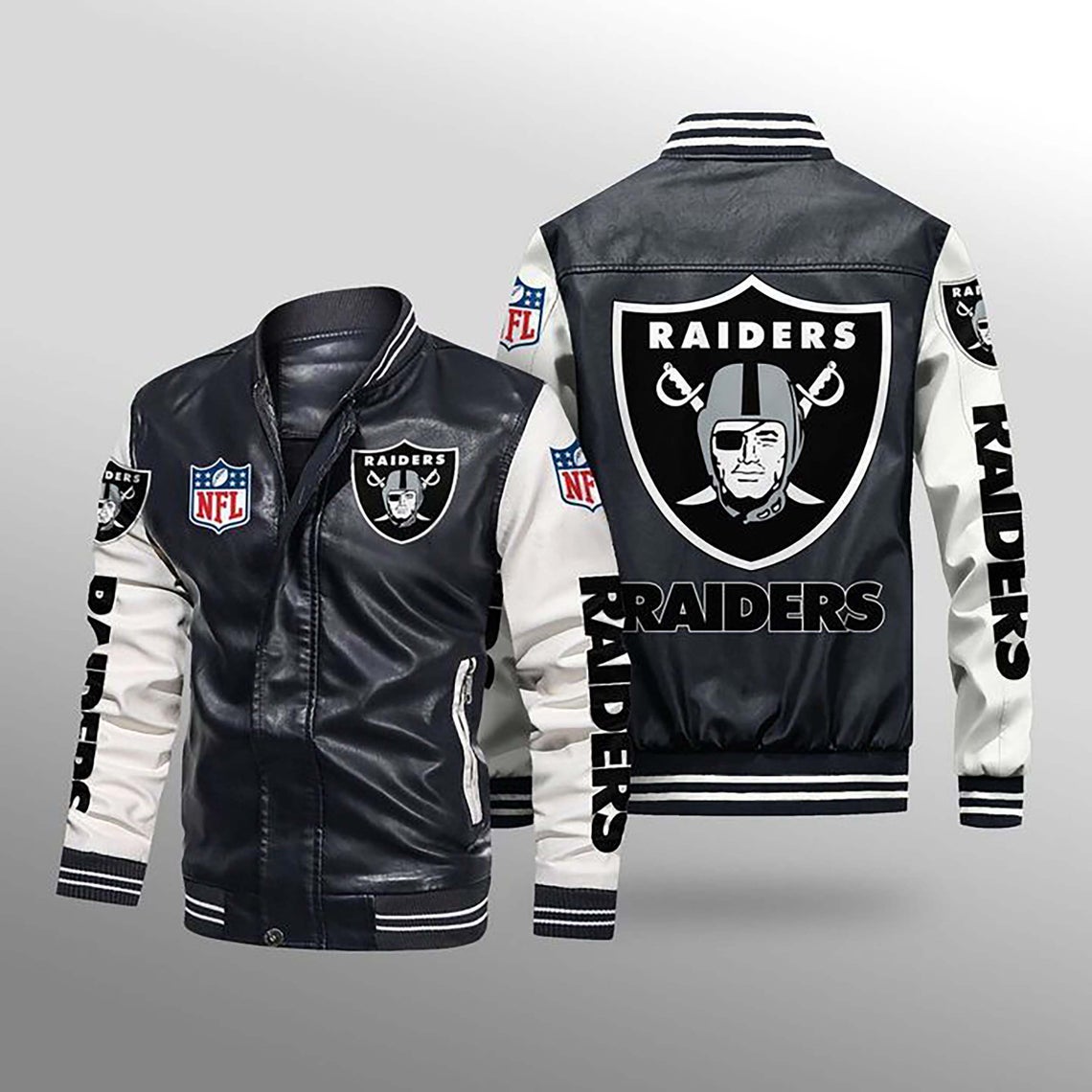 Black Gray Oakland Raiders NFL Leather Jacket