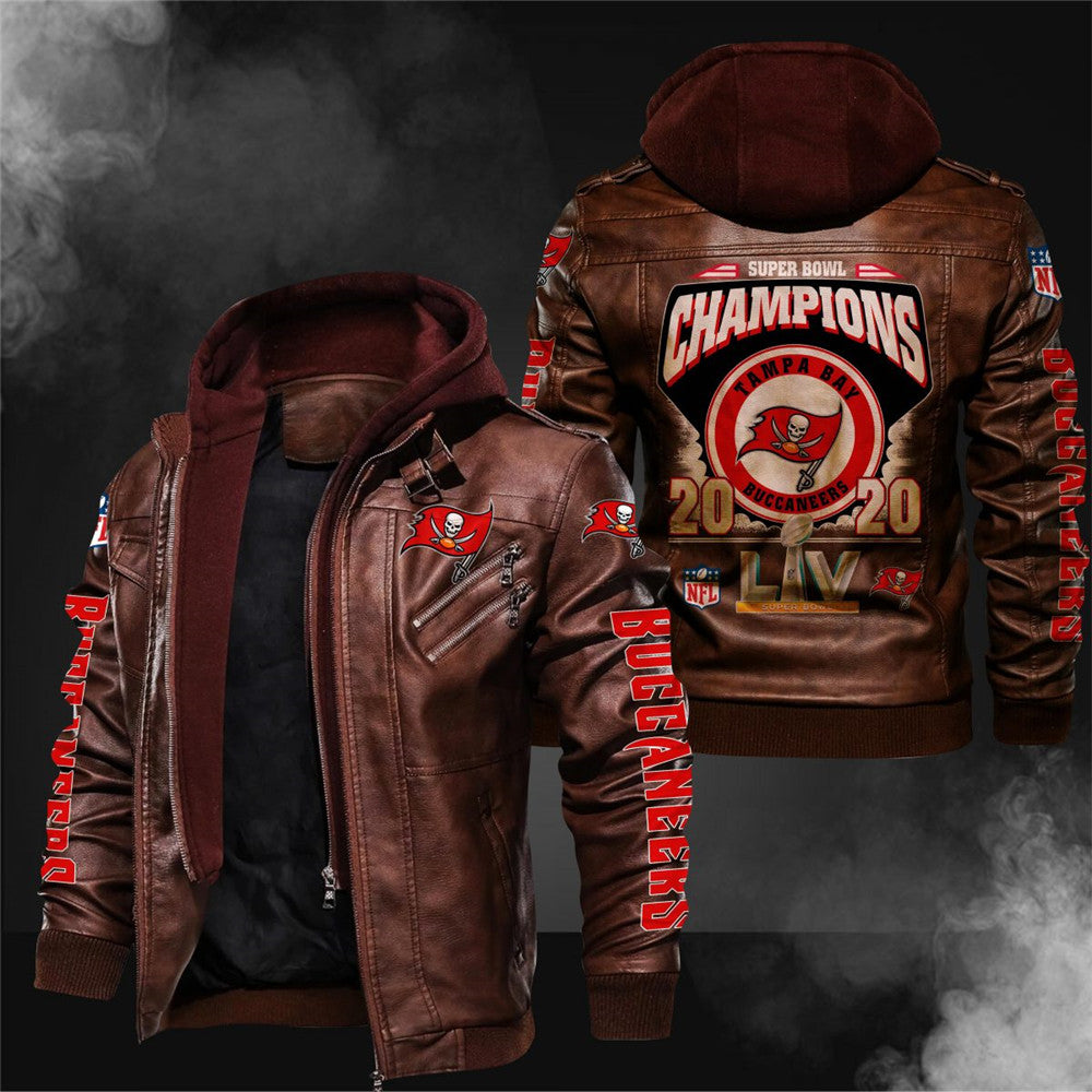 Men's Fanatics Branded Black Tampa Bay Buccaneers Super Bowl LV Champions  All-Leather Full-Snap Jacket