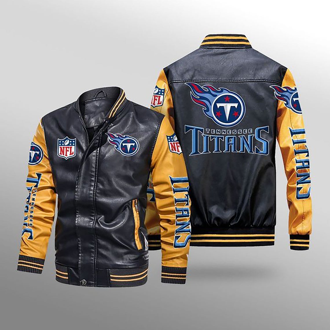 NFL Tennessee Titans Logo 2 Black Brown Leather Jacket For Fans