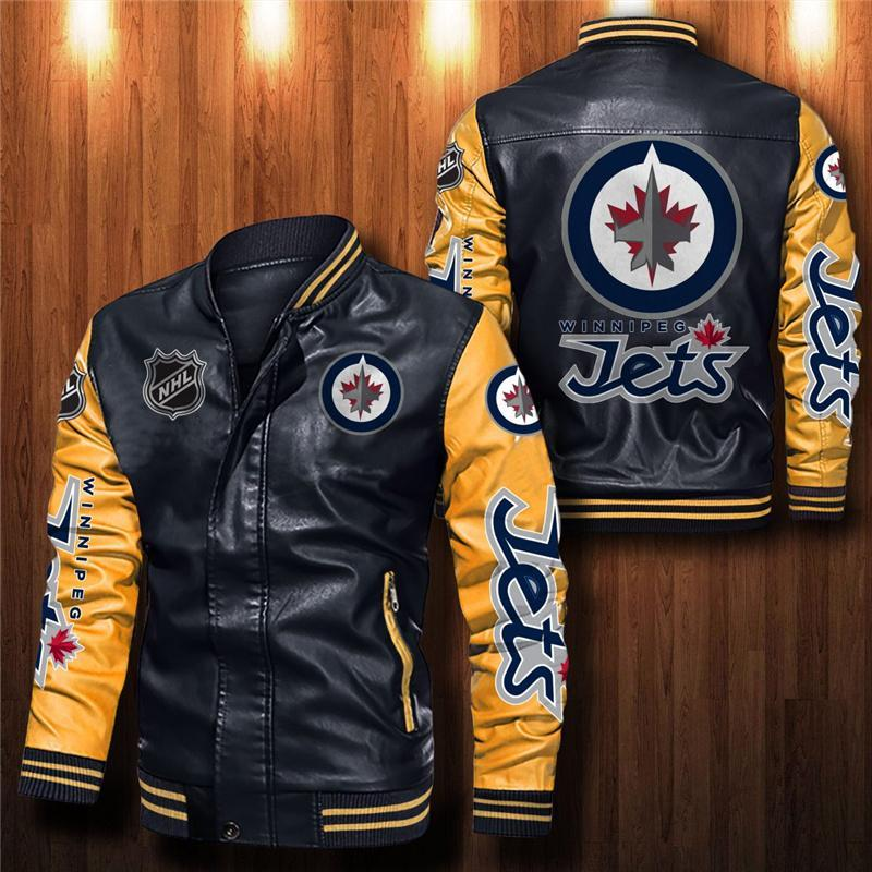 Winnipeg Jets Custom Name Logo Leather Jacket - Tagotee