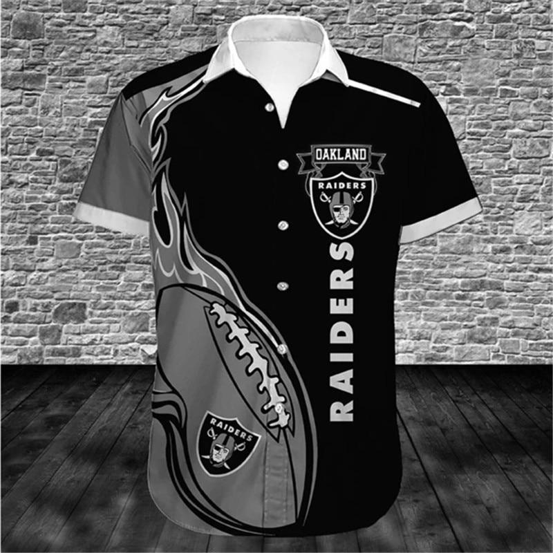 20% OFF Men's Oakland Raiders Shirts Fireball Button Short Sleeve