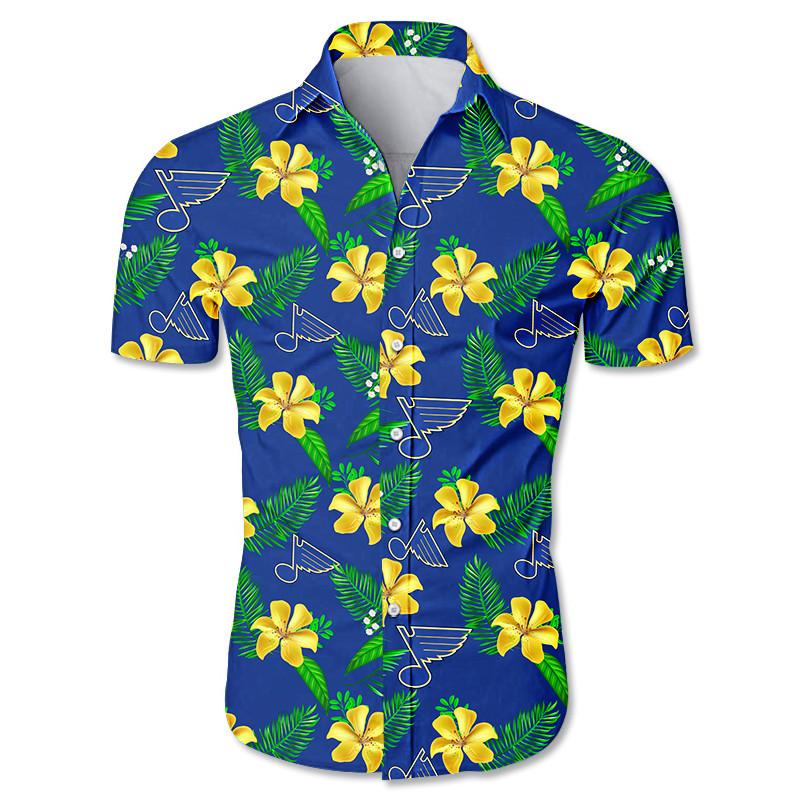 St Louis Blues Hawaiian Shirt Big Logo Tropical Leaves Custom St Louis Blues  Gift - Personalized Gifts: Family, Sports, Occasions, Trending