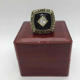 1981 Cincinnati Bengals AFC Championship Ring Replica displayed on a wooden box – front view showing the black centerpiece with a diamond-shaped Cubic Zirconia stone and engraved “Cincinnati Bengals AFC Champions