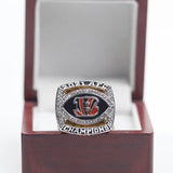 2021 Cincinnati Bengals AFC Championship Ring with team logo in a wooden box