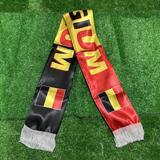 Belgium Scarf with Belgium flag design on a green grass background
