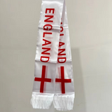 White ENGLAND Scarf with red text and crosses on a plain background