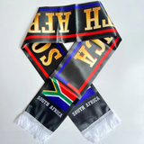 Scarf with 'South Africa' text and flag design on a white background