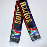 South Africa Scarf with 'SOUTH AFRICA' text and South African flag design on a white background