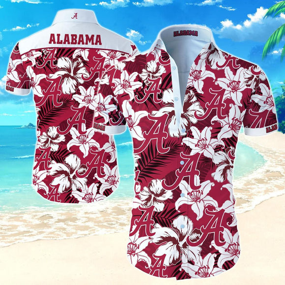 Alabama Crimson Tide Hawaiian Shirt Pattern Lilium Flower