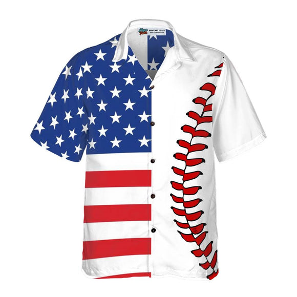 Baseball Hawaiian Shirt American Flag Print For Men Women