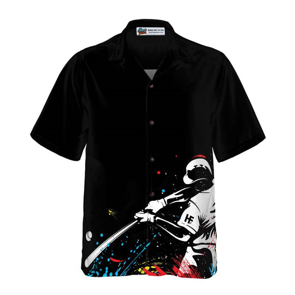 Black Baseball Hawaiian Shirt Player's Silhouettes Print