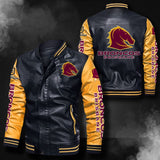 Brisbane Broncos Leather Jacket| Yellow Sleeves, Black Body