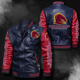 Brisbane Broncos Leather Jacket| Red Sleeves, Blue Body