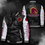 Brisbane Broncos Leather Jacket| White Sleeves, Black Body