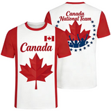 men's Canada T-shirt with Canadian design featuring maple leaf and 'Canada National Team' text on a white background.