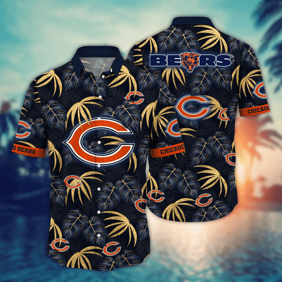 Chicago Bears Hawaiian Shirt Leafs Printed For Men