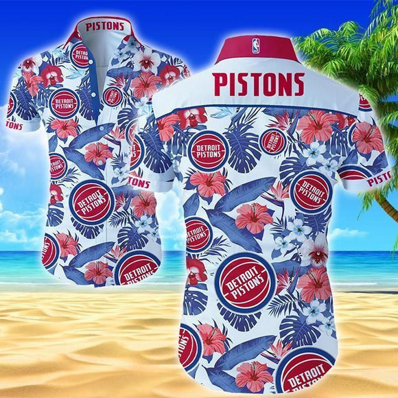 Men's Detroit Pistons Hawaiian Shirt Tropical Flowers