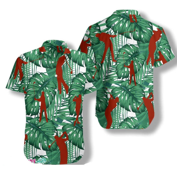 Golf Hawaiian Shirt Tropical Leafs Print | Golf Hawaiian Shirt for men