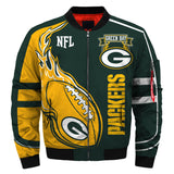 Green Bay Packers Bomber Jacket Flame Ball Edition front view