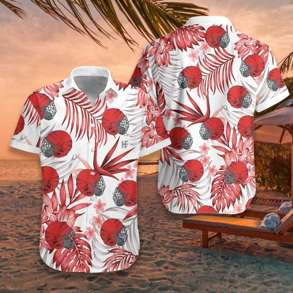 Hockey Hawaiian Shirt Tropical Floral Helmet Print
