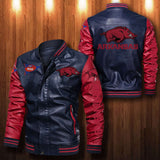 30% OFF The Best Men's Arkansas Razorbacks Leather Jacket blue