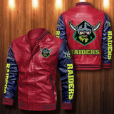 [SALE] 30% OFF The Best Men's Canberra Raiders Leather Jacket | Blue Sleeves, Red Body