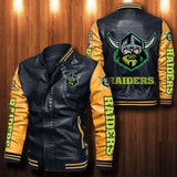 [SALE] 30% OFF The Best Men's Canberra Raiders Leather Jacket | Yellow Sleeves, Black Body