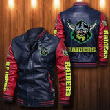 [SALE] 30% OFF The Best Men's Canberra Raiders Leather Jacket | Red Sleeves, Blue Body