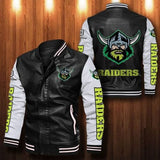 [SALE] 30% OFF The Best Men's Canberra Raiders Leather Jacket | White Sleeves, Black Body