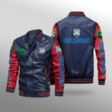 [SALE] 30% OFF The Best Men's Canterbury-Bankstown Bulldogs Leather Jacket | Red Sleeves, Blue Body