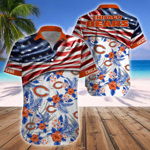 15% OFF Men's Chicago Bears Hawaiian Shirt USA Flag - Now