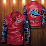 [SALE] 30% OFF The Best Men's Cronulla-Sutherland Sharks Leather Jacket || Blue Sleeves, Red Body