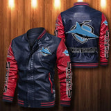 [SALE] 30% OFF The Best Men's Cronulla-Sutherland Sharks Leather Jacket | Red Sleeves, Blue Body