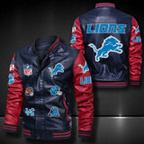 Men’s blue Detroit Lions Leather Jacket Vintage | 4 Fan Shop