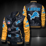 Men’s white Detroit Lions Leather Jacket Vintage | 4 Fan Shop