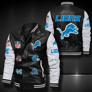 Men’s white Detroit Lions Leather Jacket Vintage | 4 Fan Shop