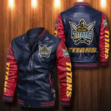 [SALE] 30% OFF The Best Men's Gold Coast Titans Leather Jacket | Red Sleeves, Blue Body