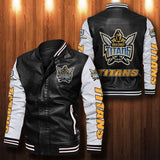 [SALE] 30% OFF The Best Men's Gold Coast Titans Leather Jacket | White Sleeves, Black Body