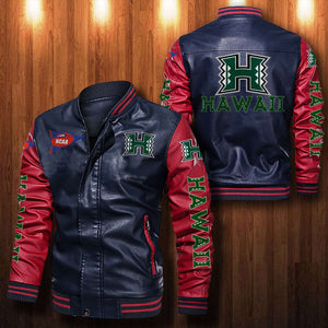 30% OFF The Best Men's Hawaii Rainbow Warriors Leather Jacket blue