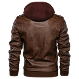 [SALE] 30% OFF The Best Men's Leather Jacket Brown With Hood back