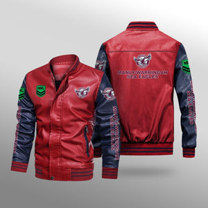 [SALE] 30% OFF The Best Men's Manly Warringah Sea Eagles Leather Jacket || Blue Sleeves, Red Body